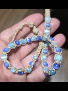 Handmade Blue Beaded Hemp Bracelet - Blue Beads